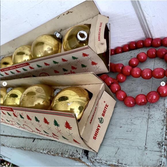 ONE RANDOM BOX Vintage Shiny Brite Fanci Pak Carton Glass Ornament Box Gold Ball - Picture 3 of 9